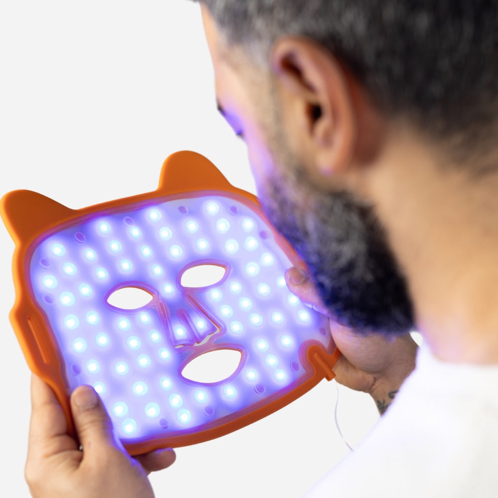 
                  
                    Blue lights inside an LED mask, designed to target acne, reduce breakouts, and promote clearer skin with balanced texture
                  
                